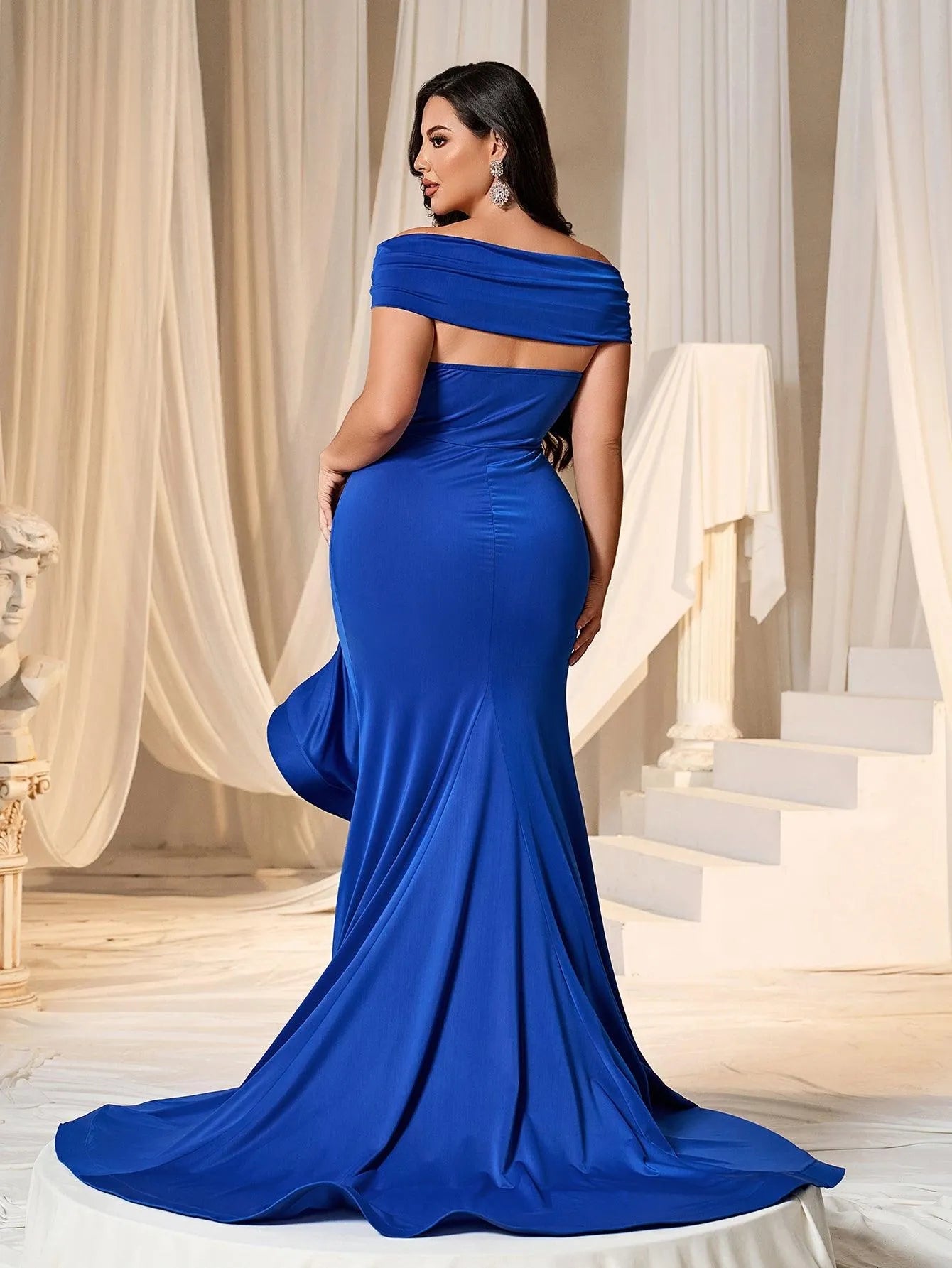 Plus Off Shoulder High Low Hem Prom Dress