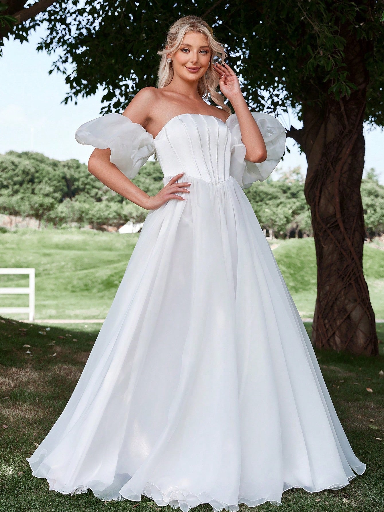 Satin Bodice Contrast Organza Hem Tube Wedding Dresses