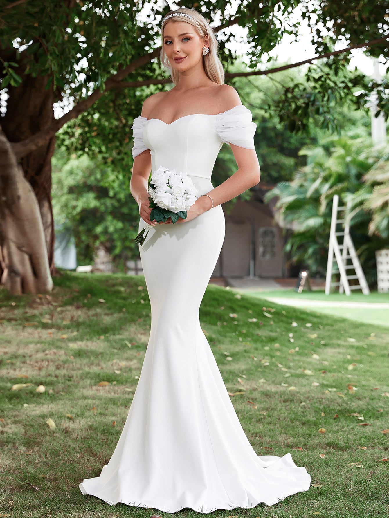 Off Shoulder Mermaid Hem Wedding Dress