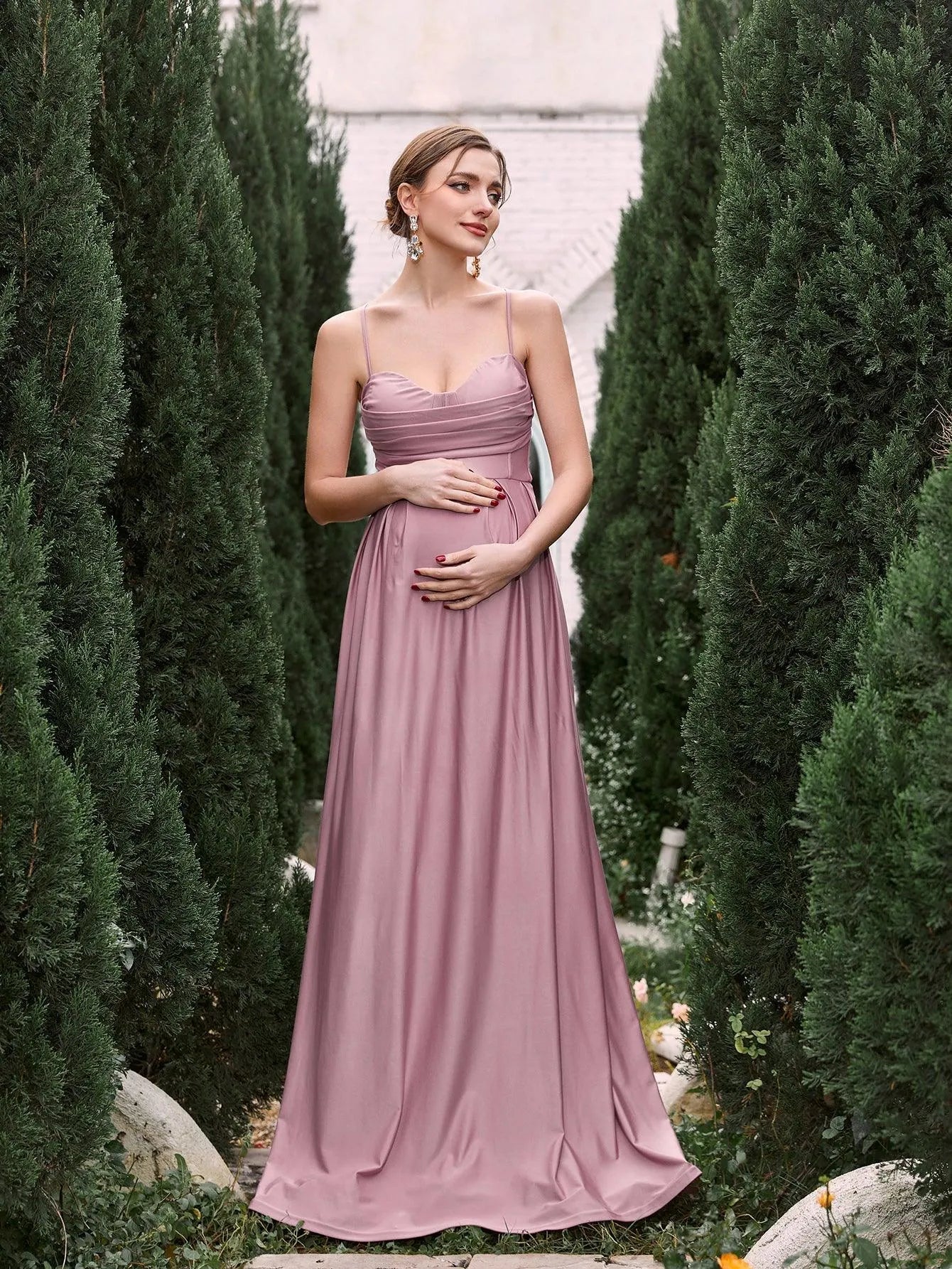 Maternity Backless Ruched Bust Cami A Line Dress