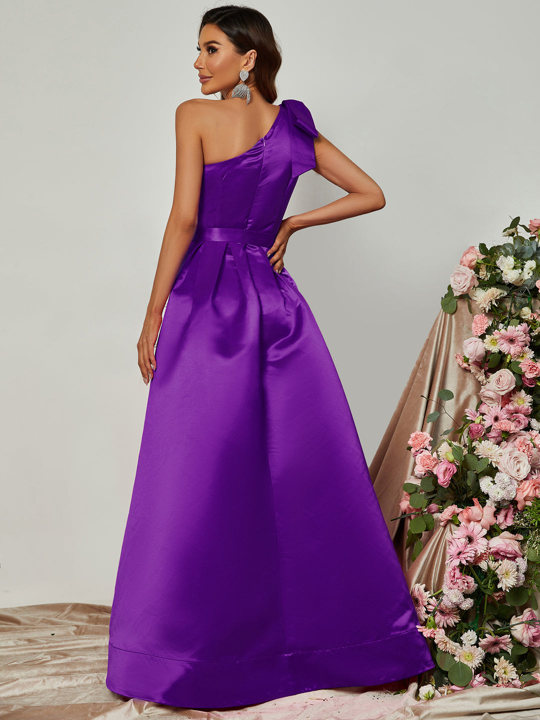 Elegant One Shoulder Sleeveless Satin A line Dresses