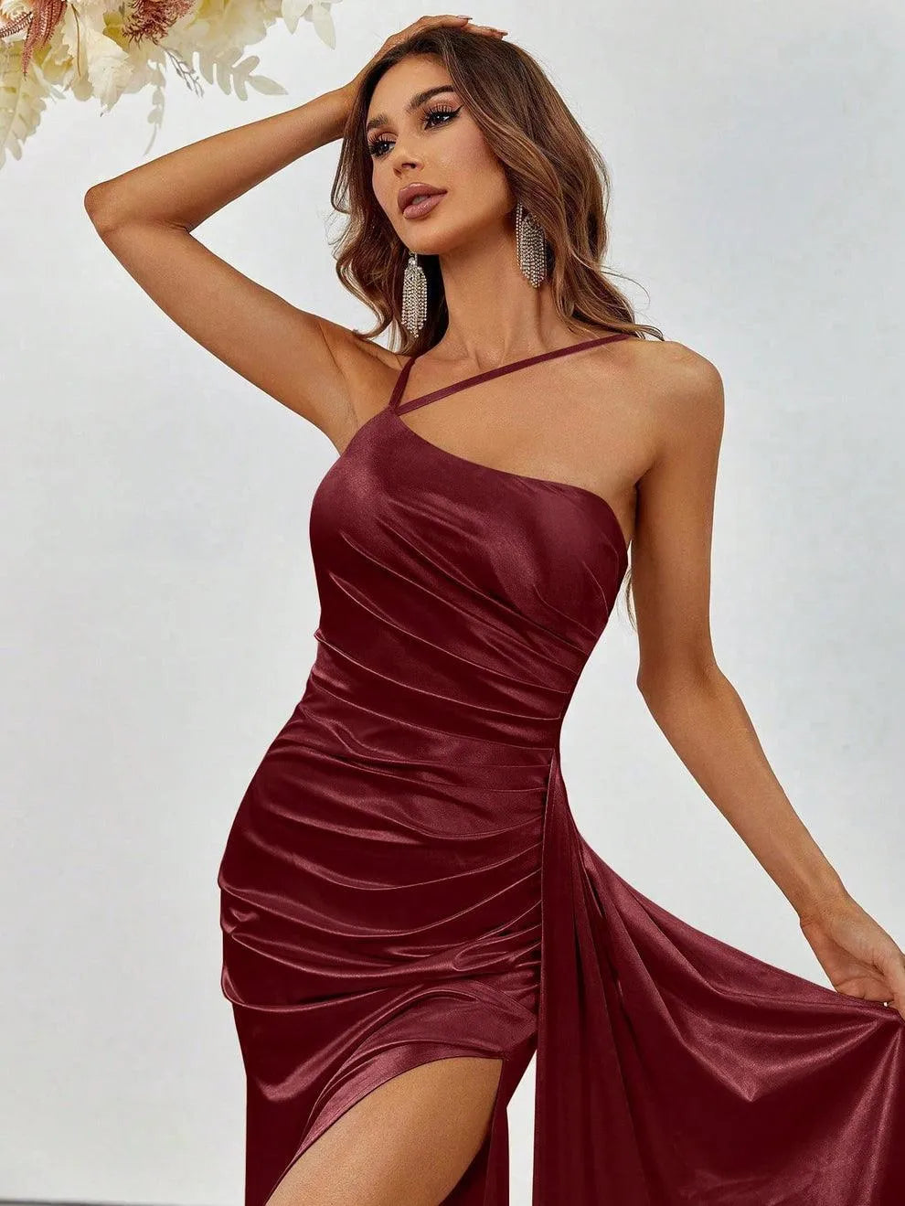 Elegant Asymmetric Neckline Satin Mermaid Party Dress