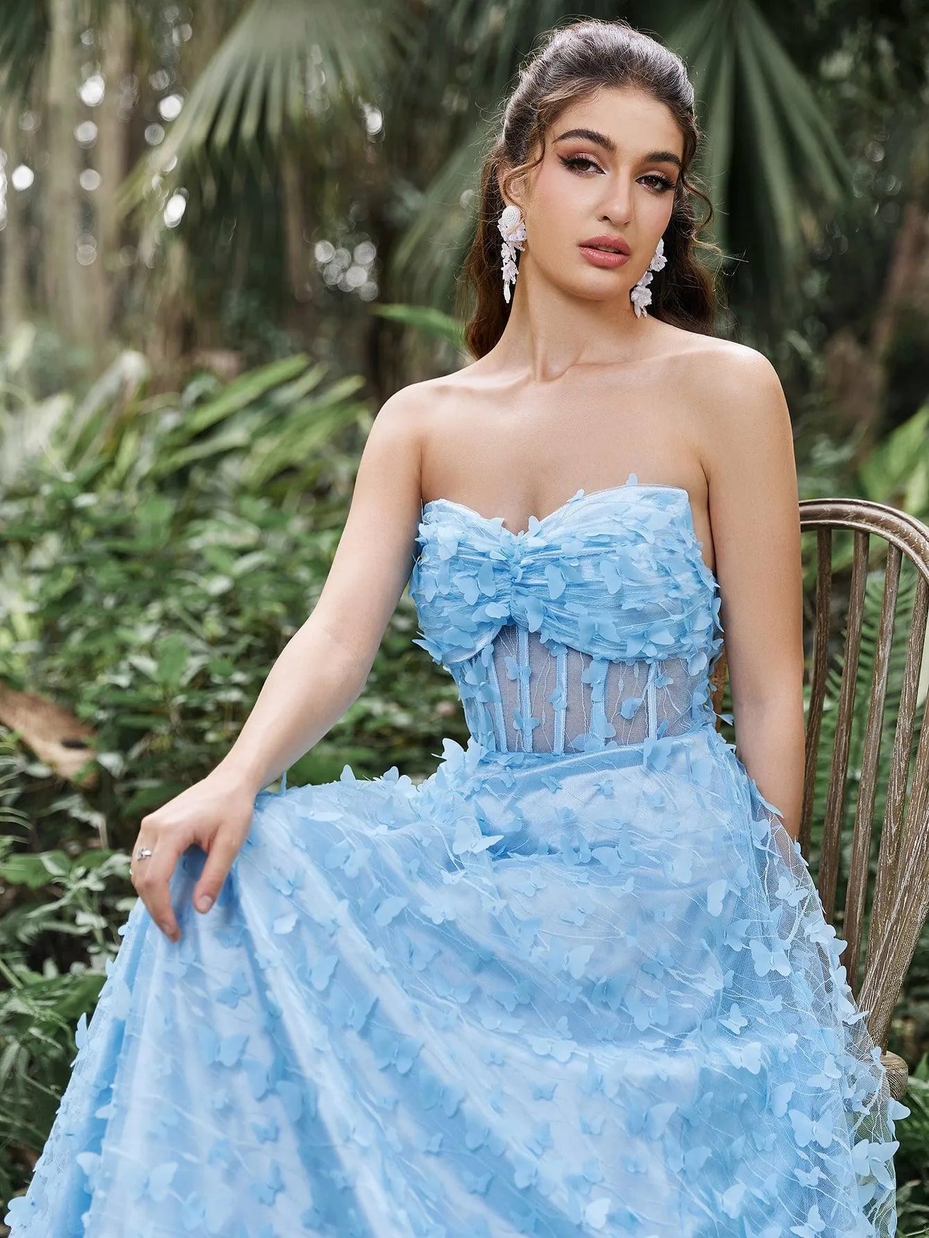 Elegant Butterfly Applique Tulle Prom Tube Dress