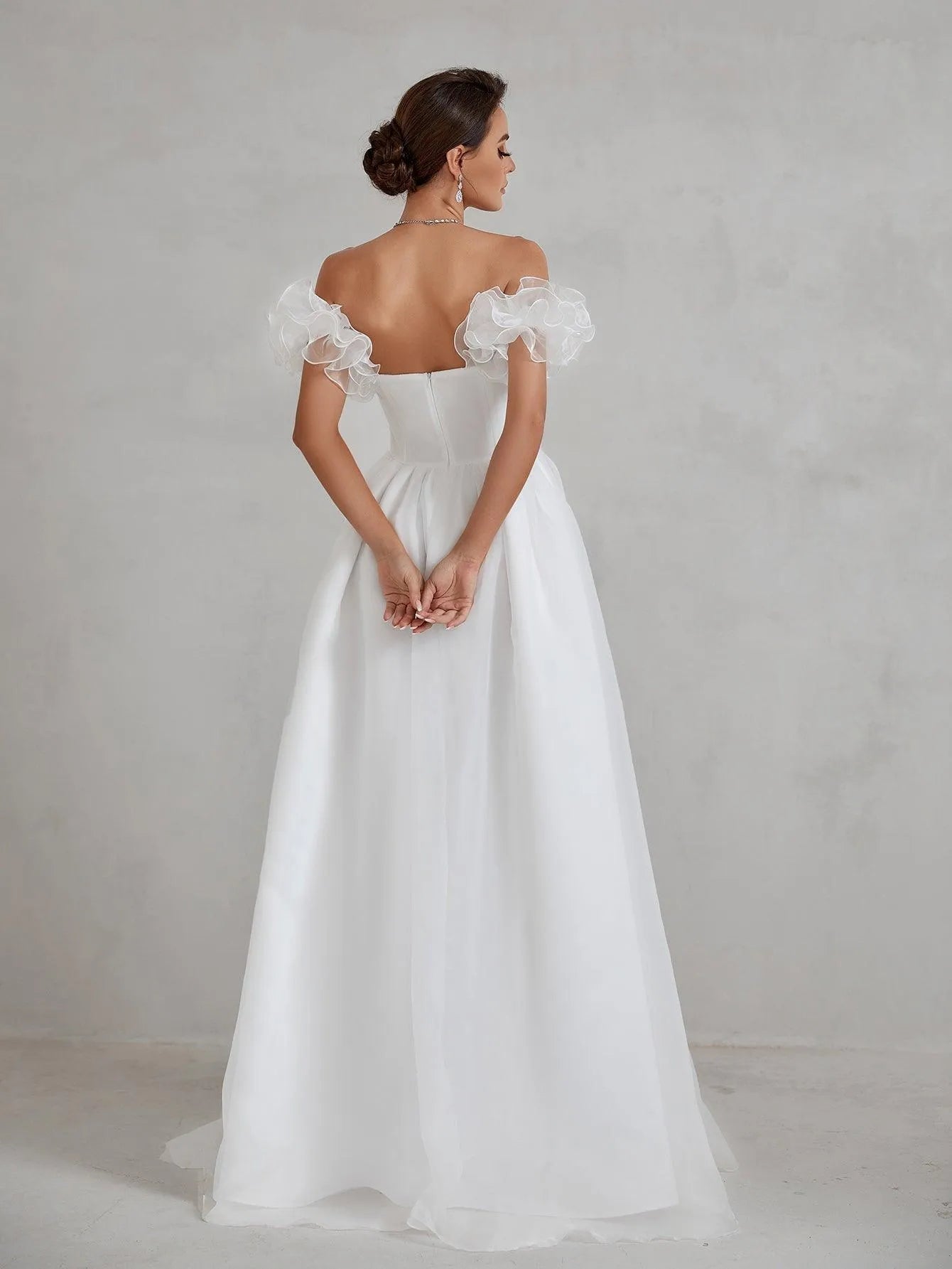 Ruffle Sleeve Organza Tube Wedding Dress