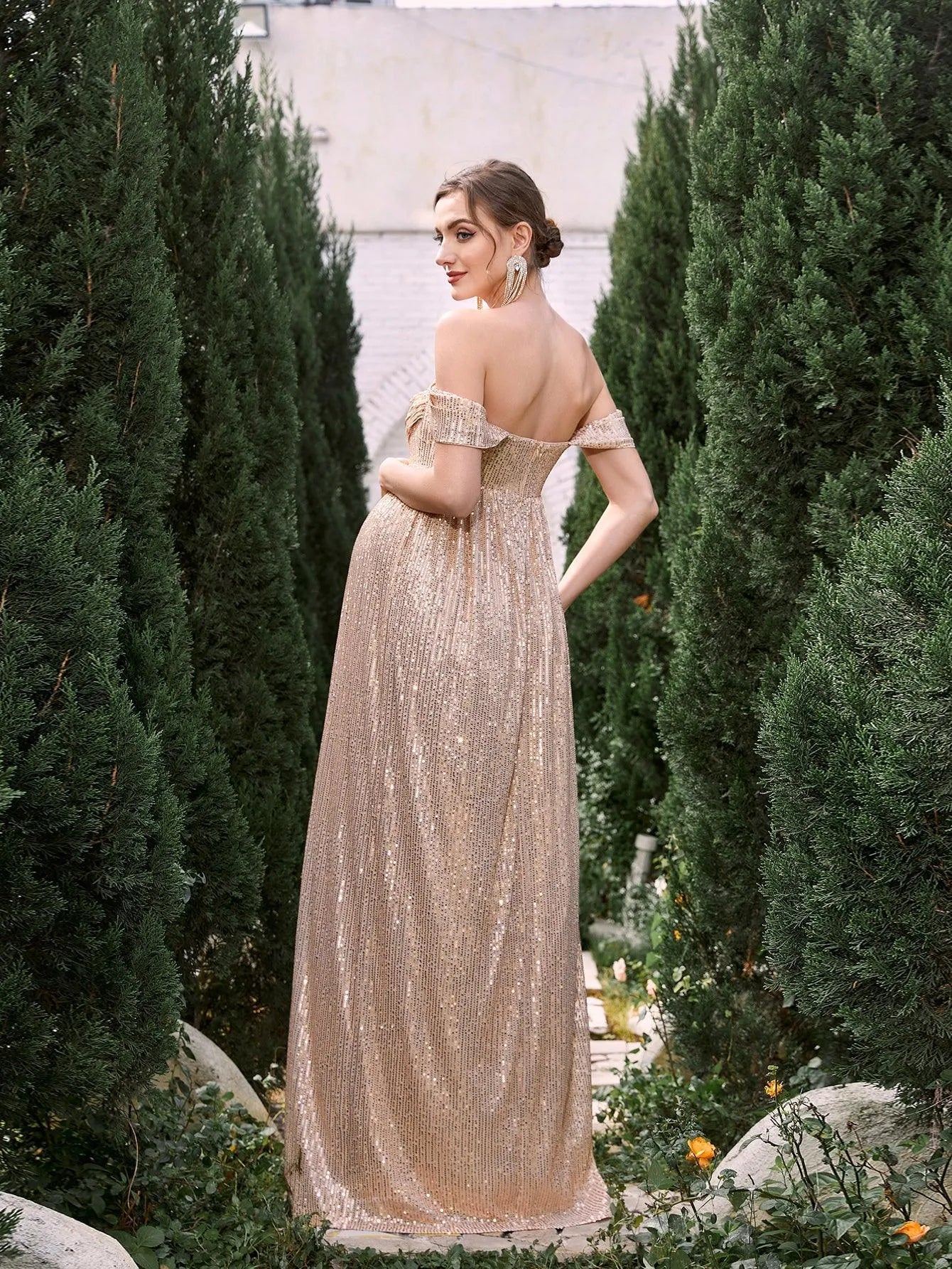 Maternity Off Shoulder Sequin Formal Party Dress