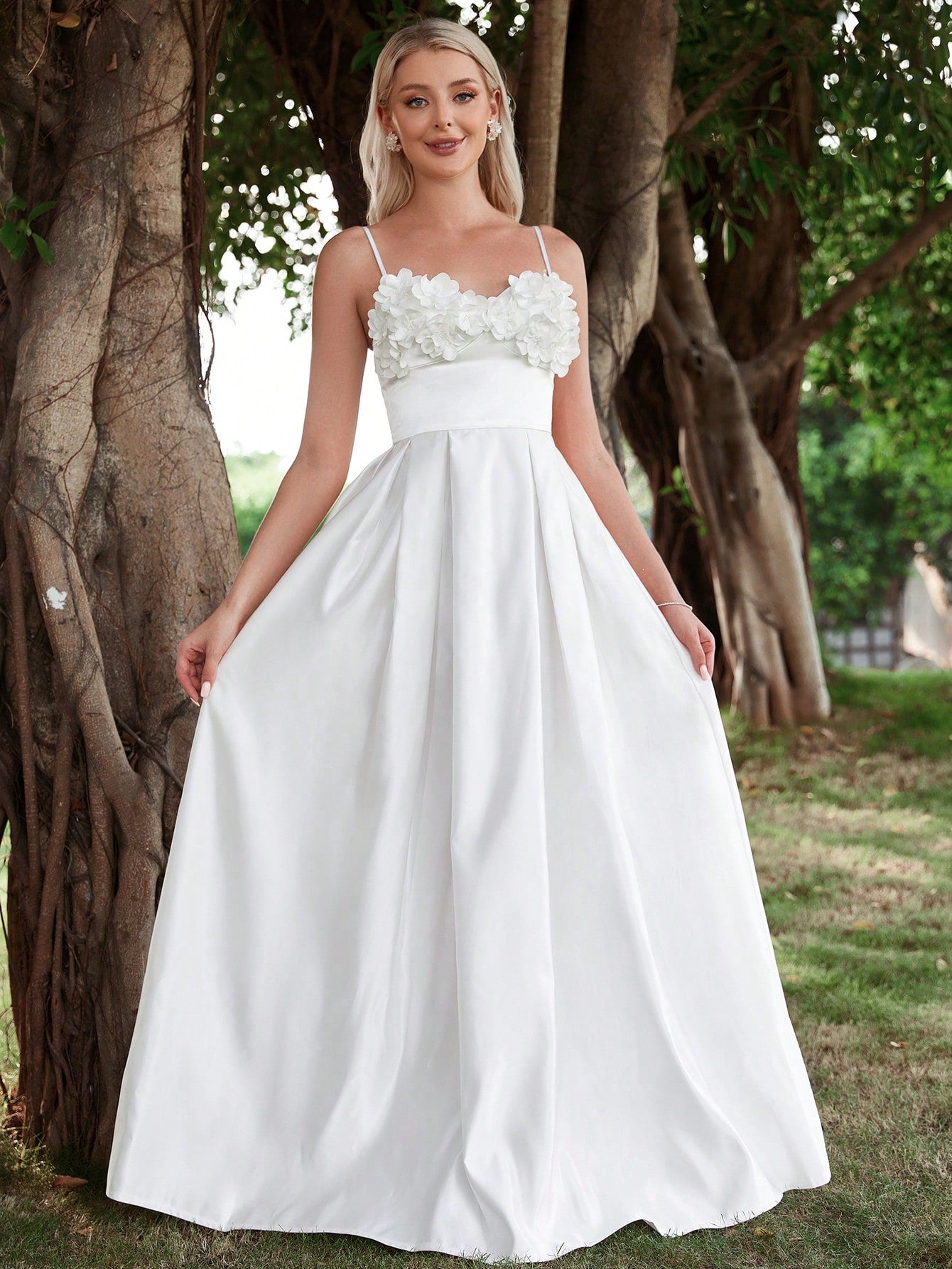 Floral Applique Satin Cami Wedding Dress