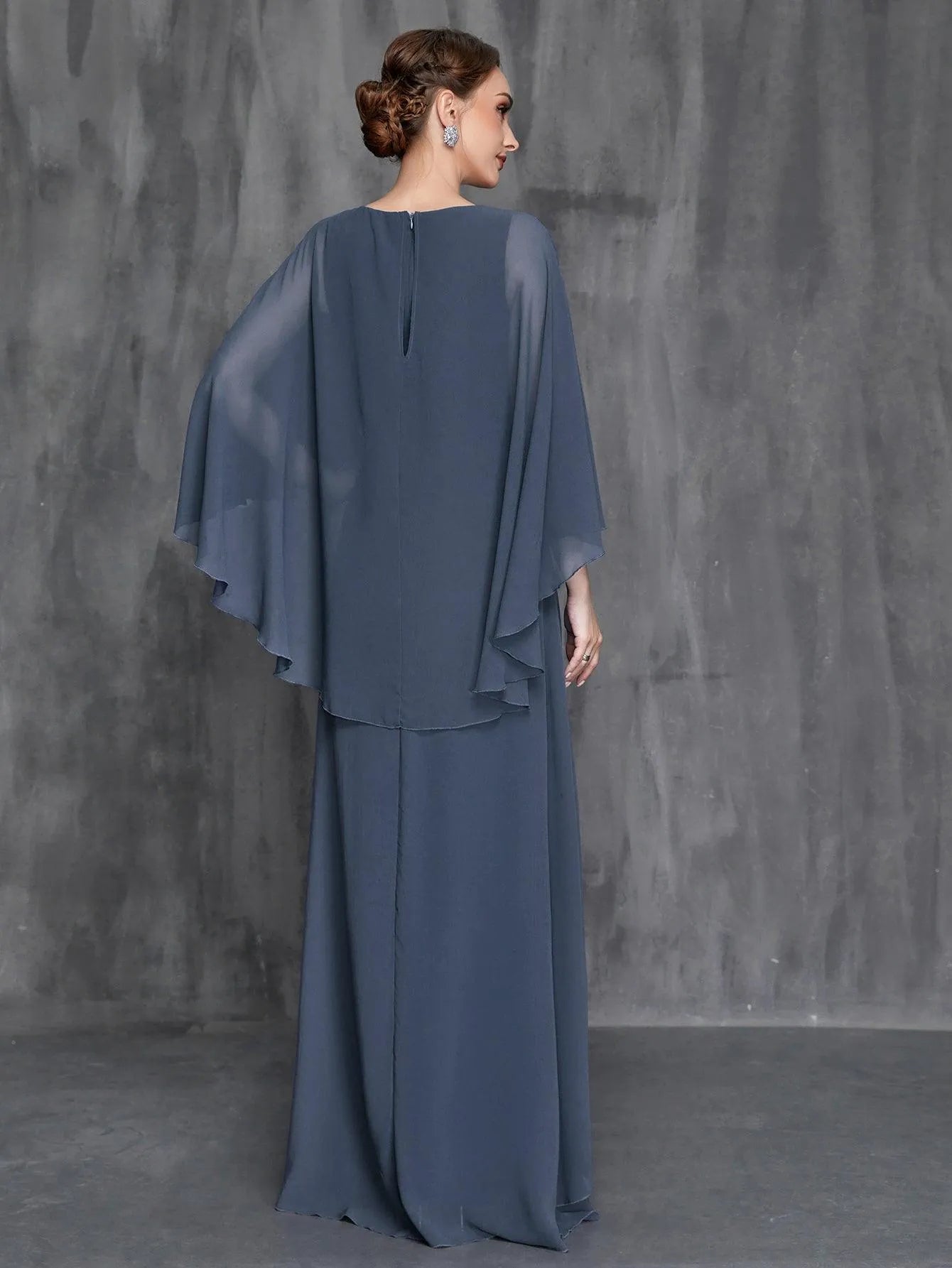 Womens' Applique Detail Chiffon Cape Dress