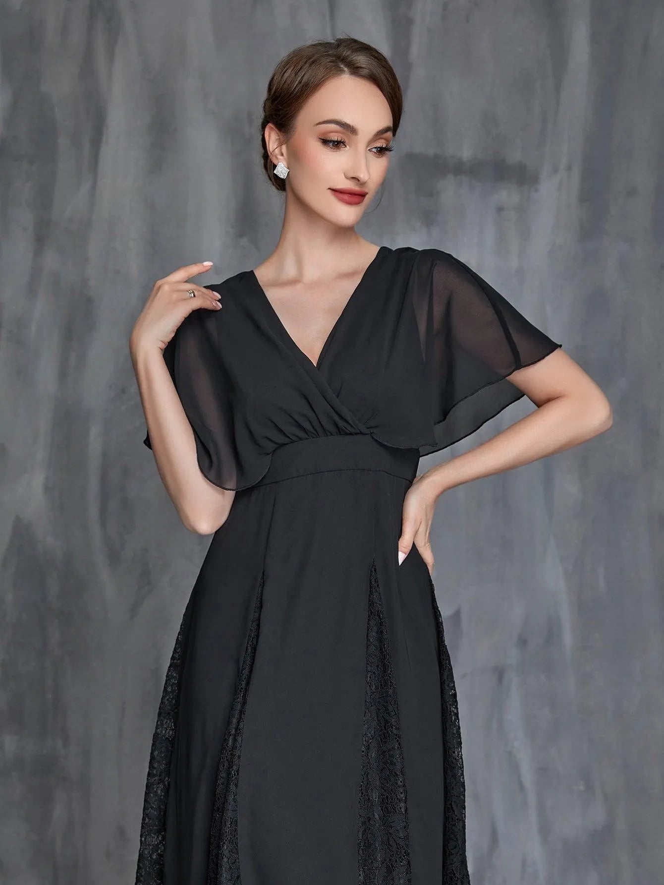 Womens' Surplice Neck High Low Hem Chiffon Dress