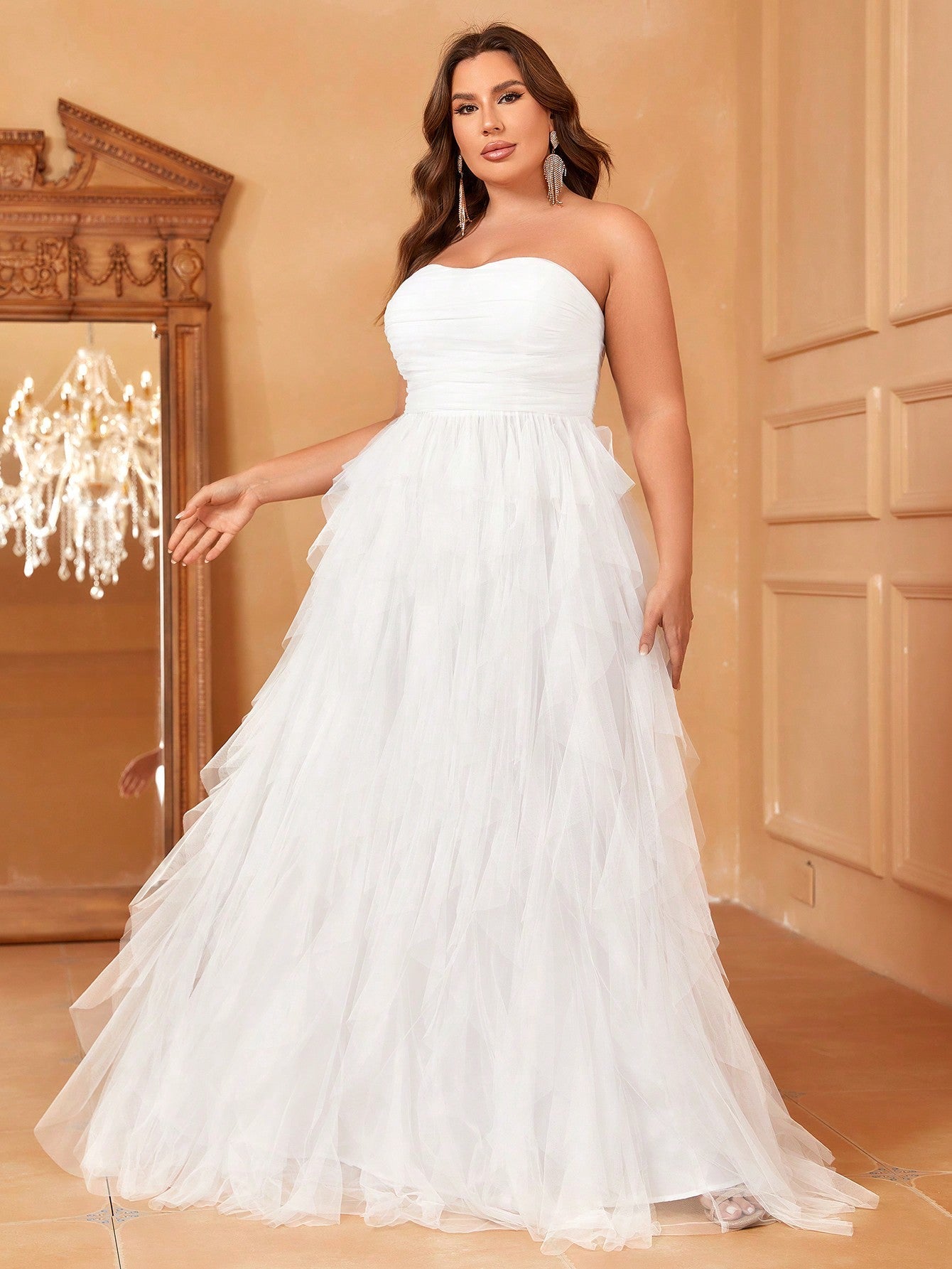 Plus Mesh Overlay Tube Wedding Dresses