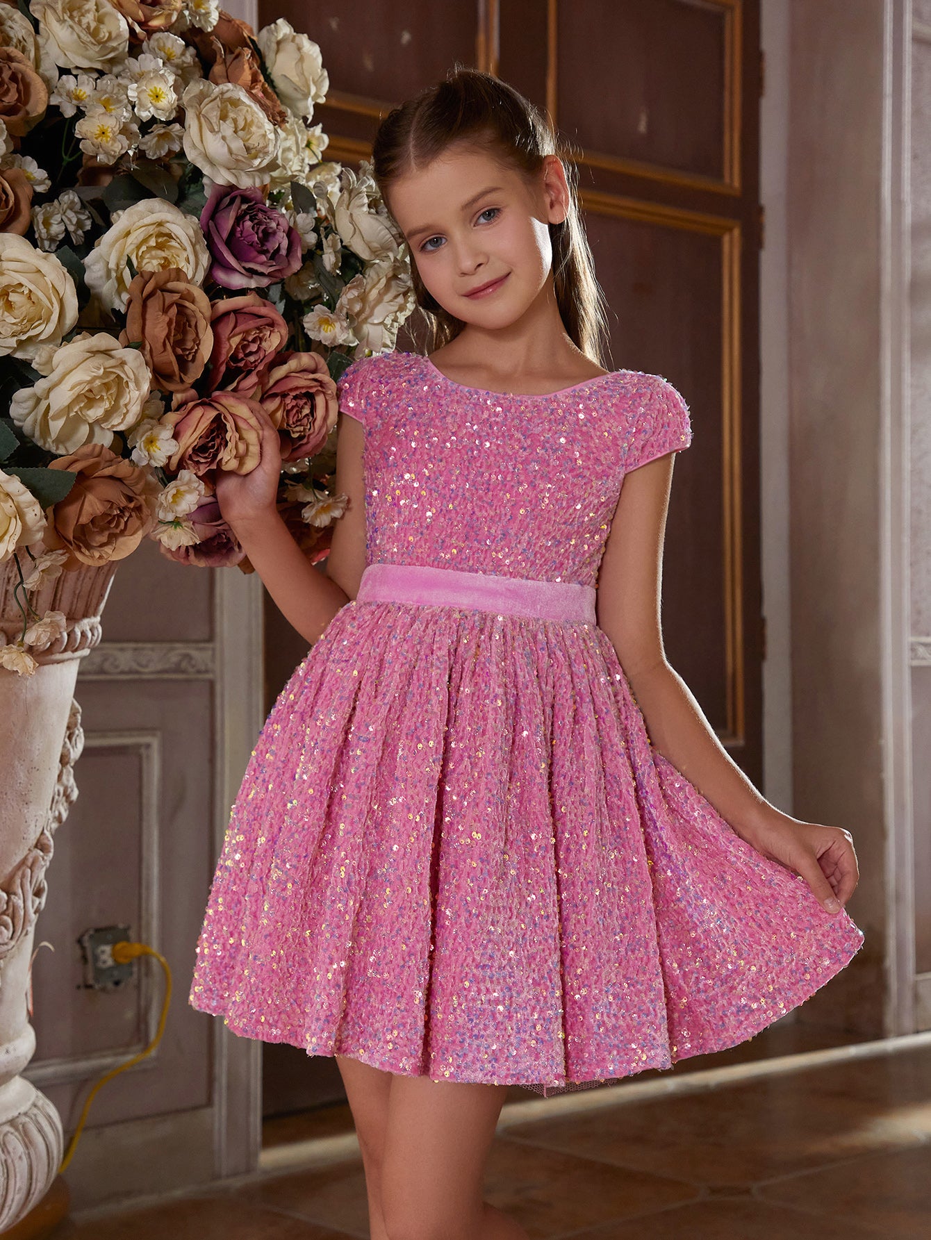 Tween Girls' Bow Back Sequin A Line Dress