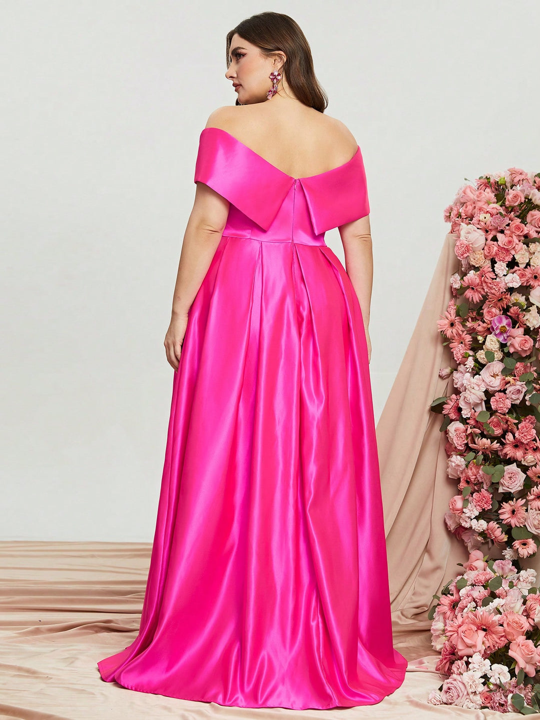 Plus Elegant Off Shoulder Satin A Line Gown