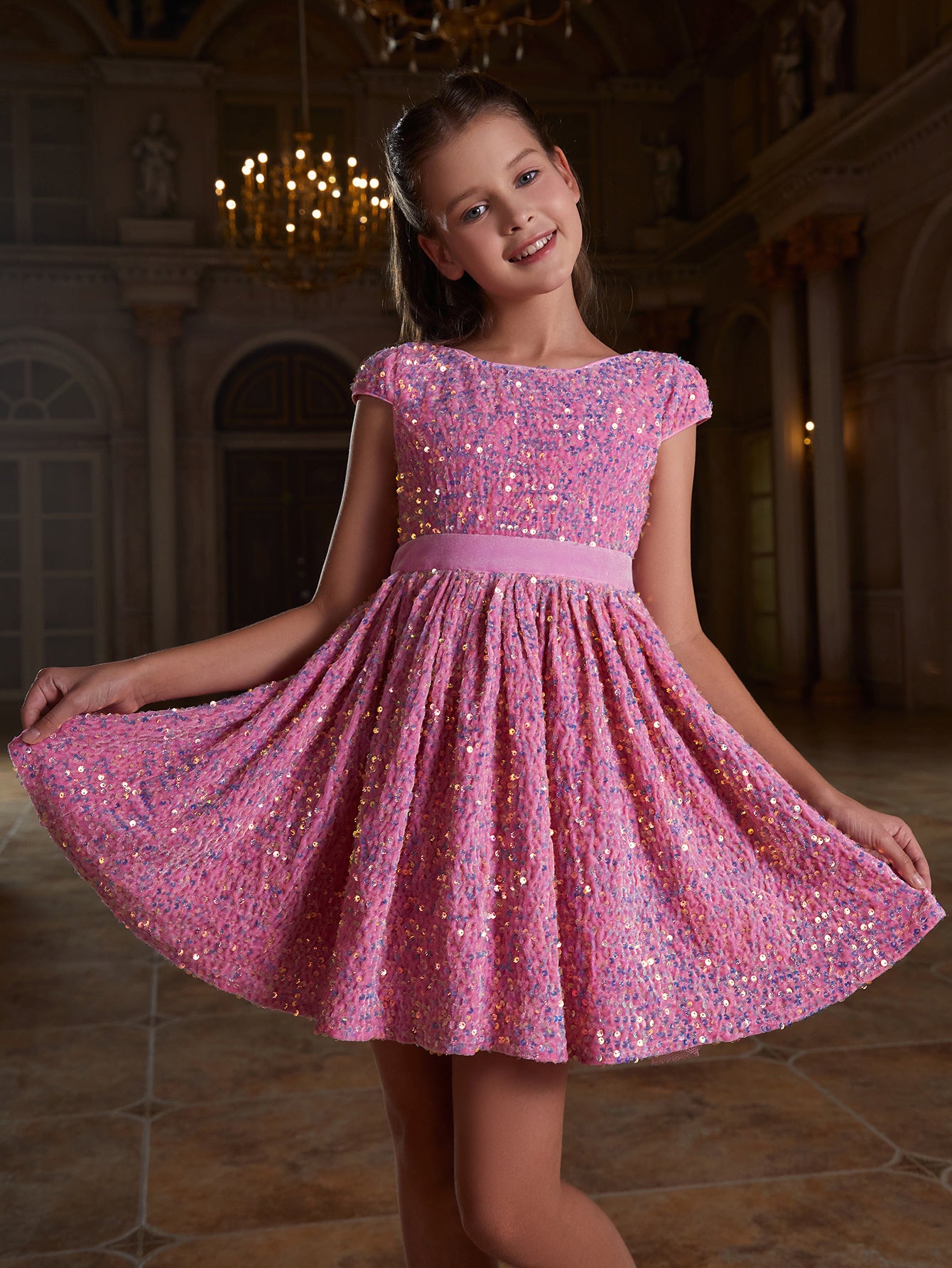 Tween Girls' Bow Back Sequin A Line Dress