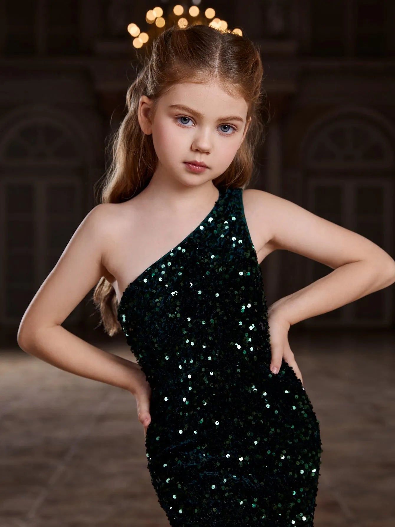 Tween Girls' One Shoulder Sleeveless Sequin Party Dress