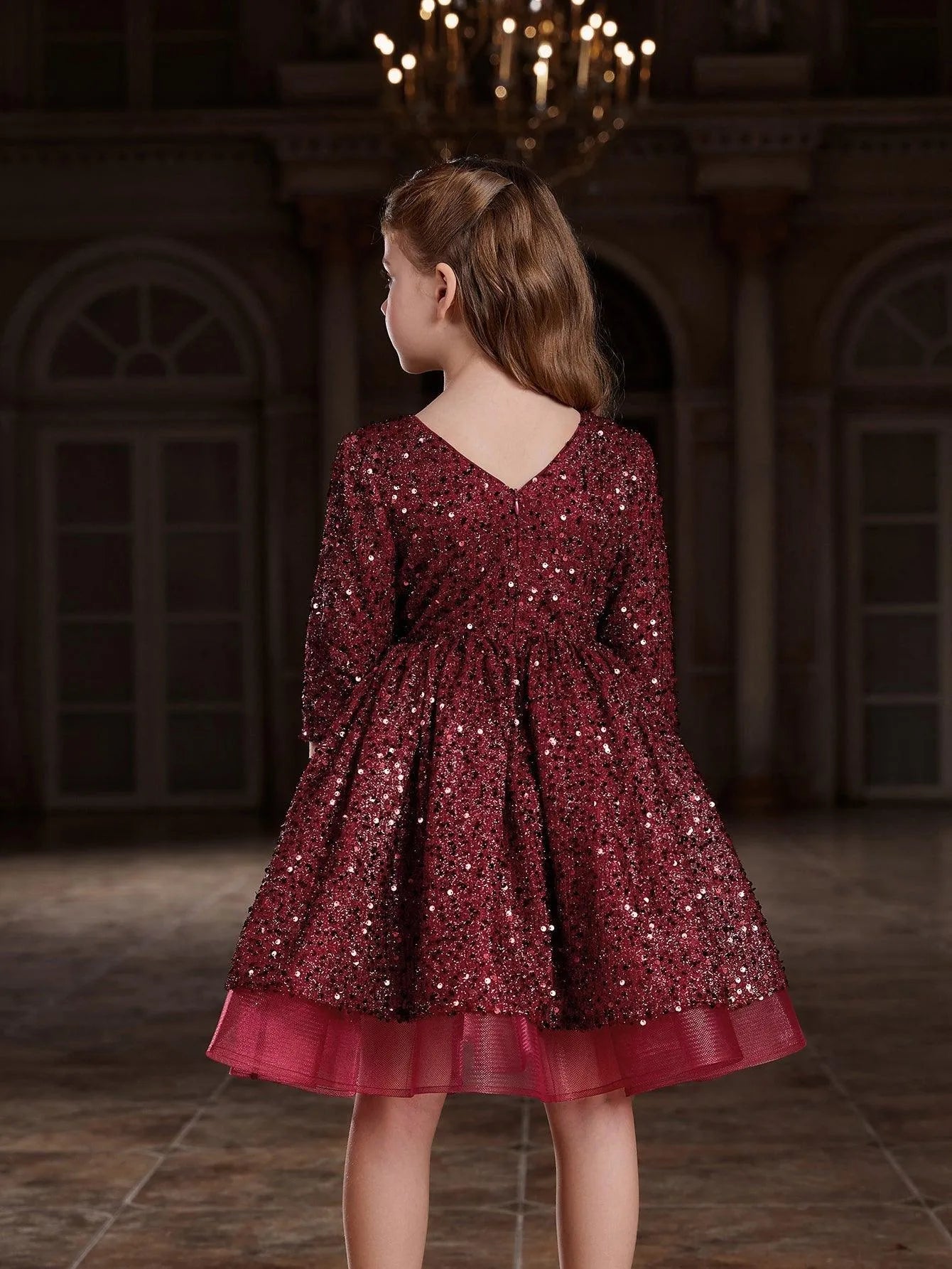 Tween Girls' Bow Detail 3/4 Sleeve Sequin Party Dress