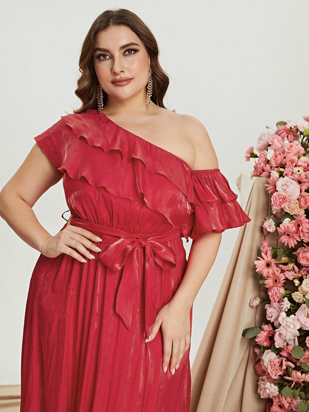 Plus Size Asymmetrical One Shoulder Chiffon  A Line Dresses