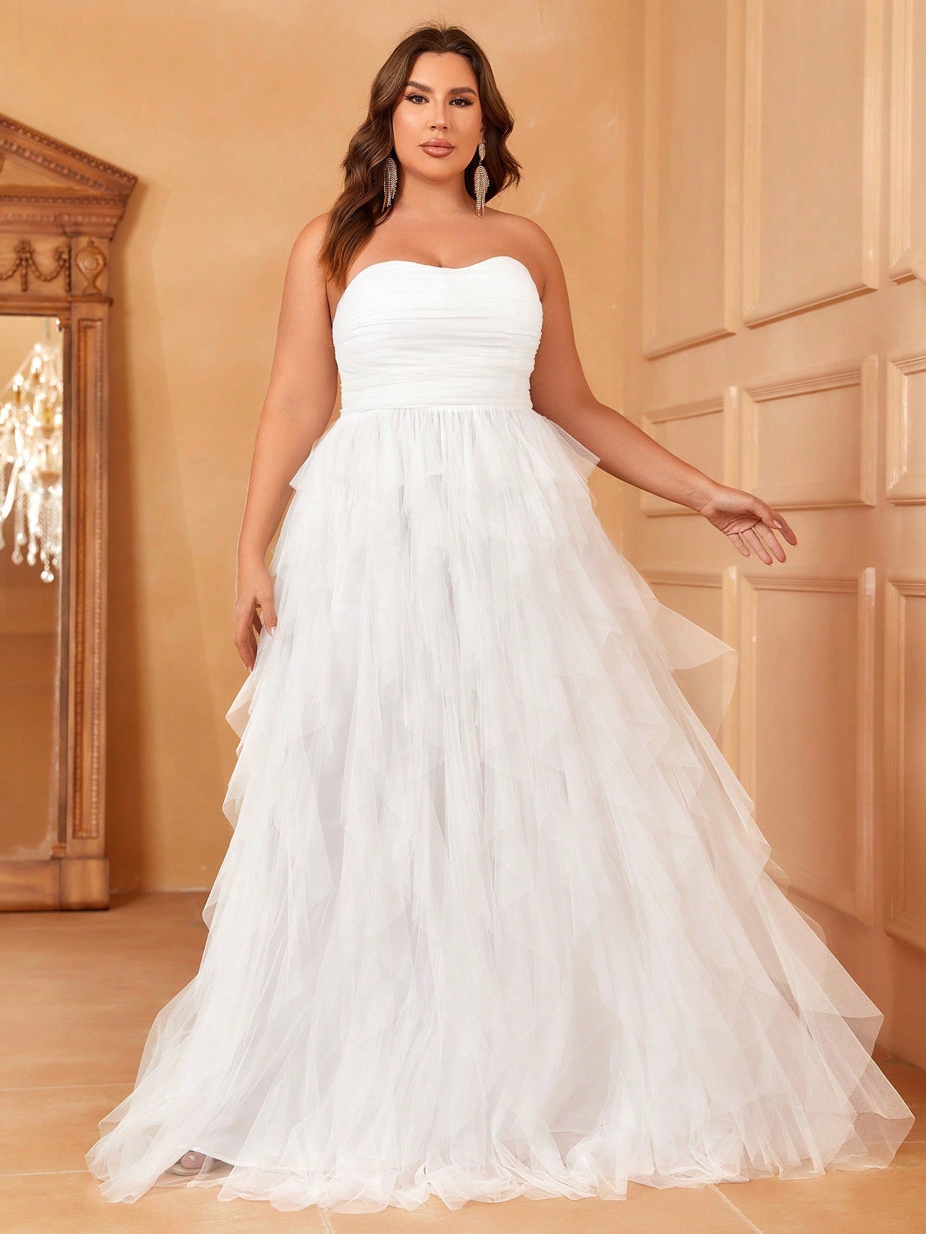 Plus Mesh Overlay Tube Wedding Dresses