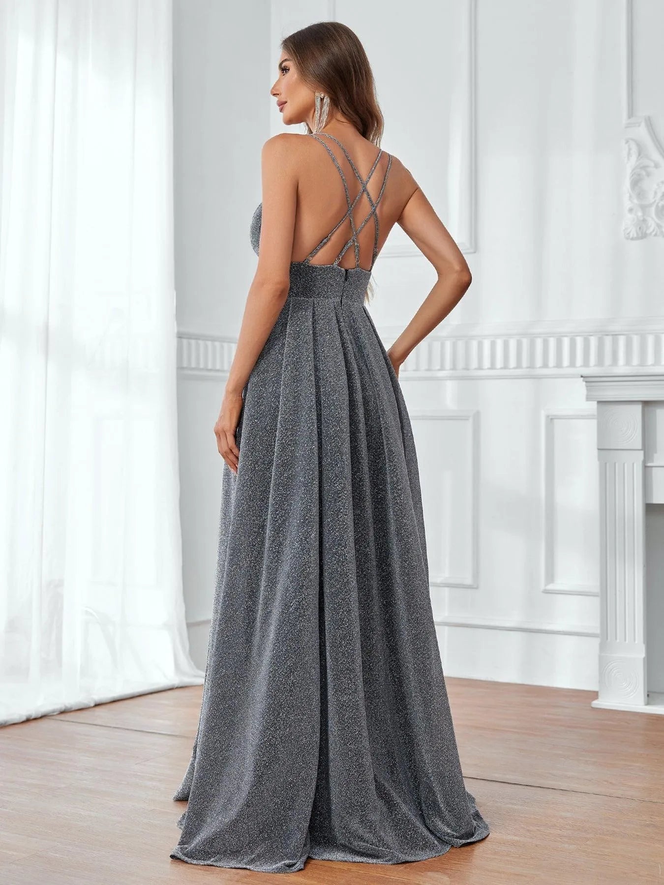 Glitter Backless A Line Formal Cami Dress