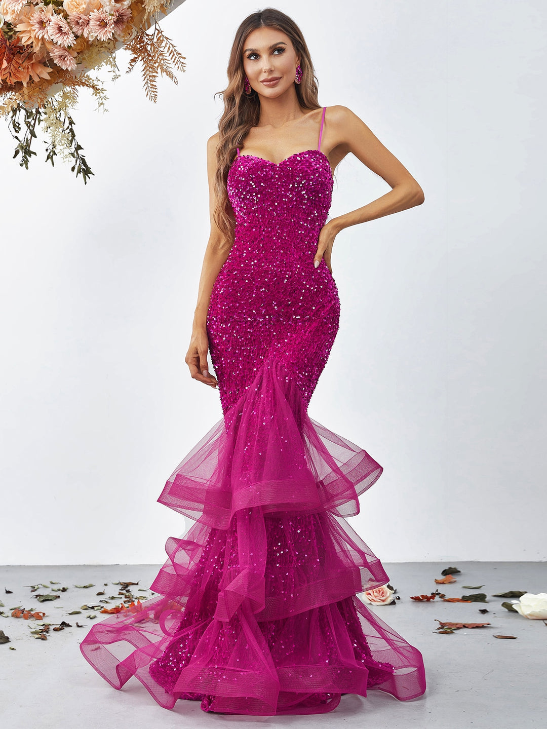 Back Cut Out Sleeveless Sequin Layered Mermaid Dress