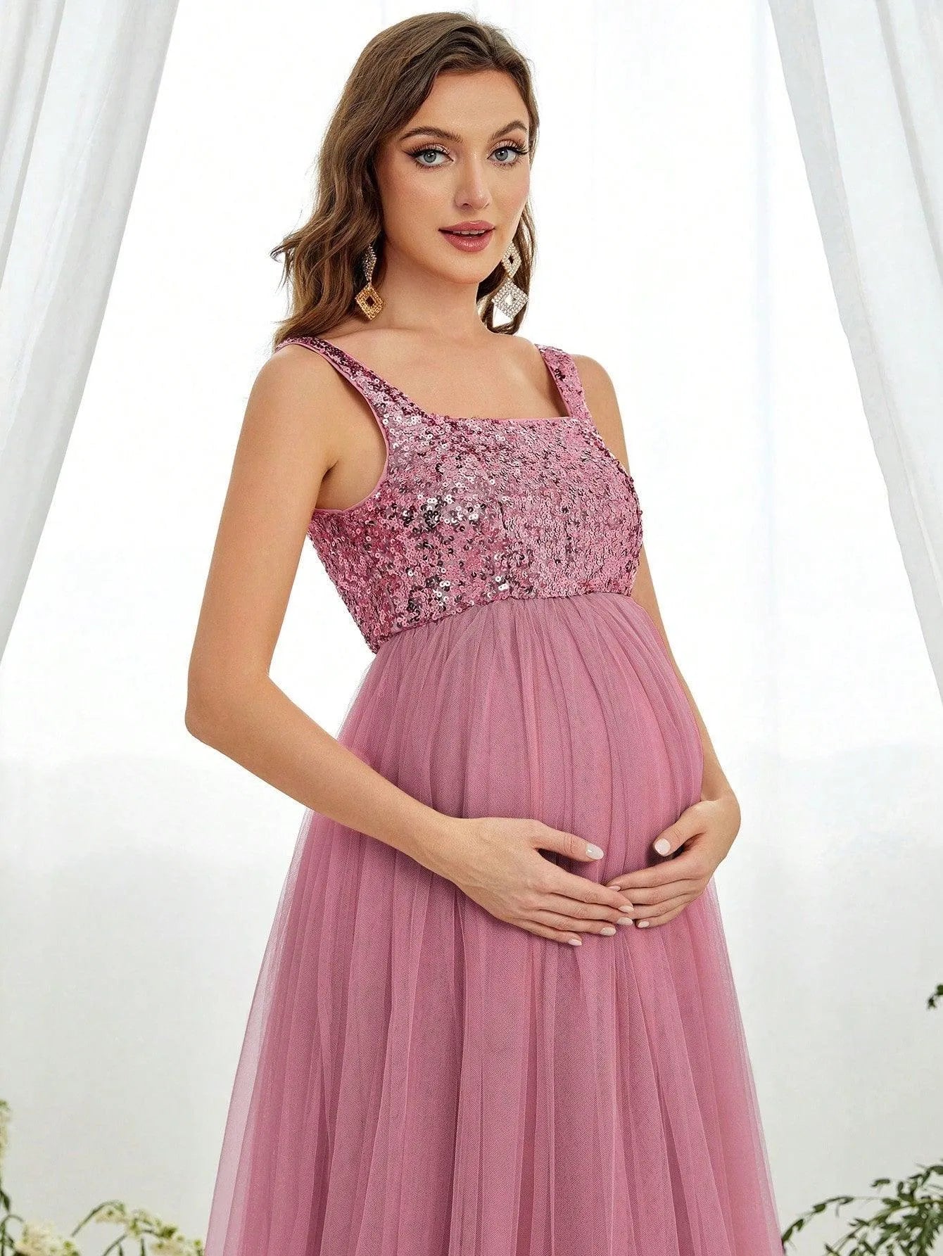 Maternity Square Neck Sleeveless A Line Dress