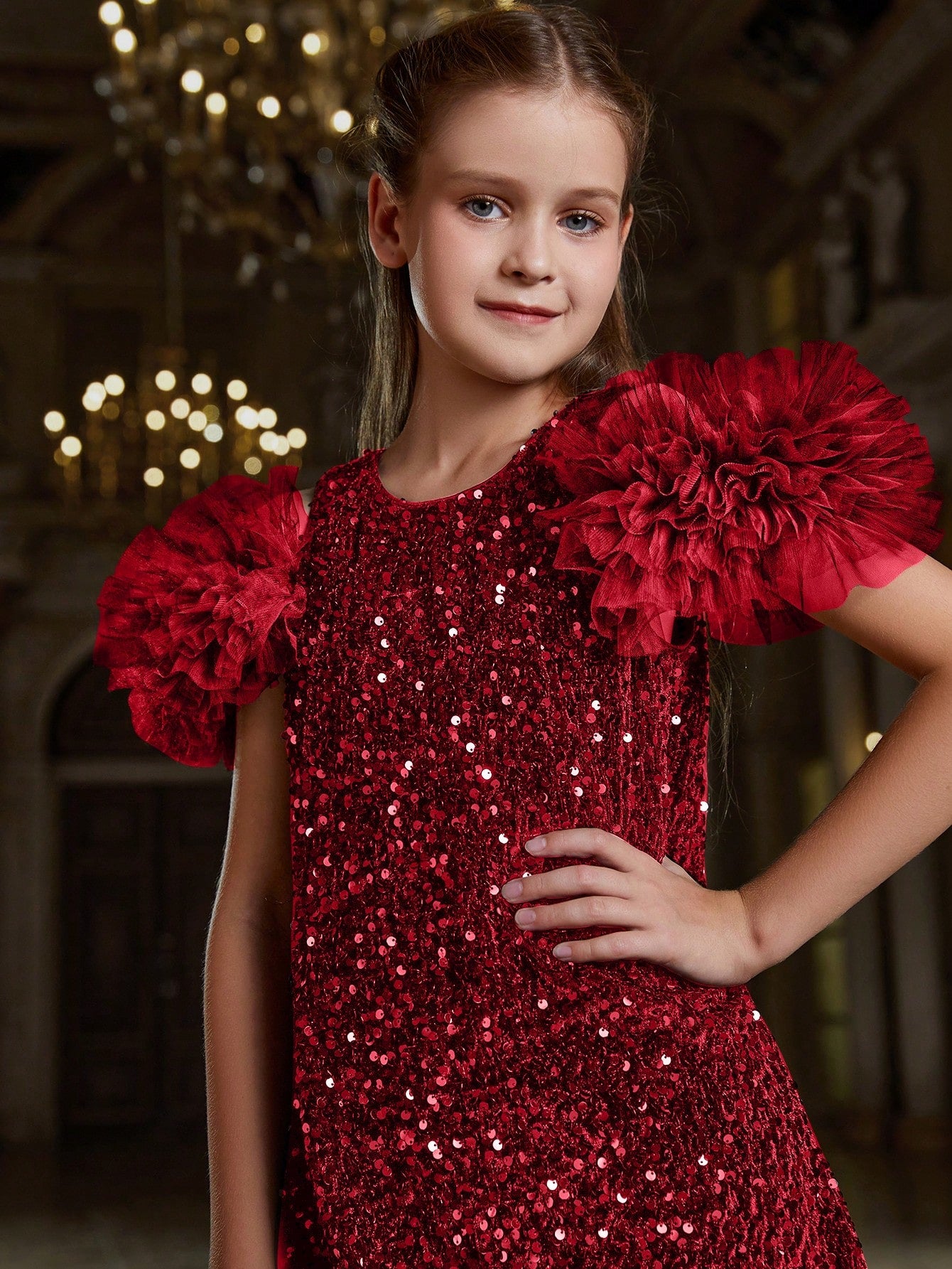 Tween Girls' Ruffle Trim Sequin Party Dress