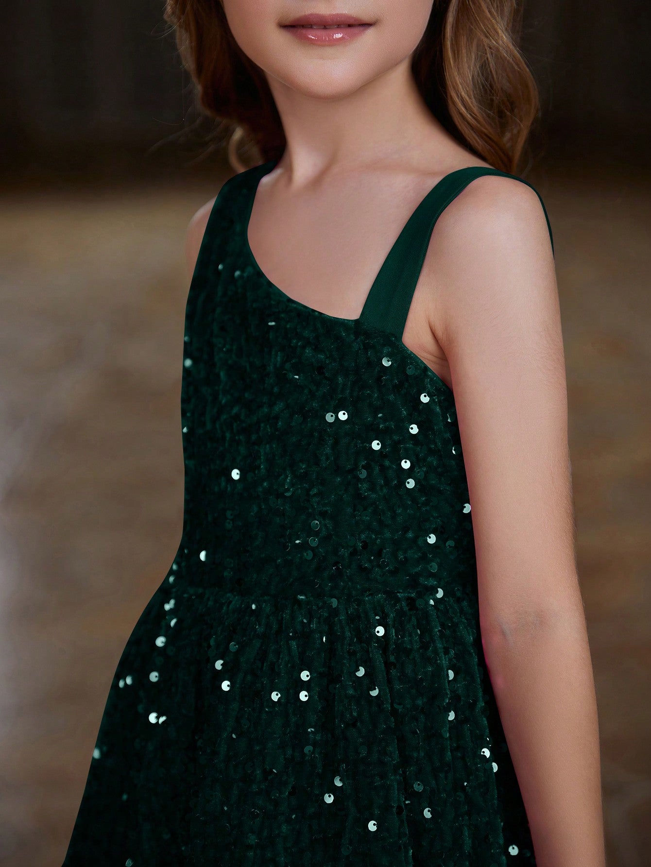 Tween Girls' Asymmetrical Neckline Sleeveless Sequin Party Dress