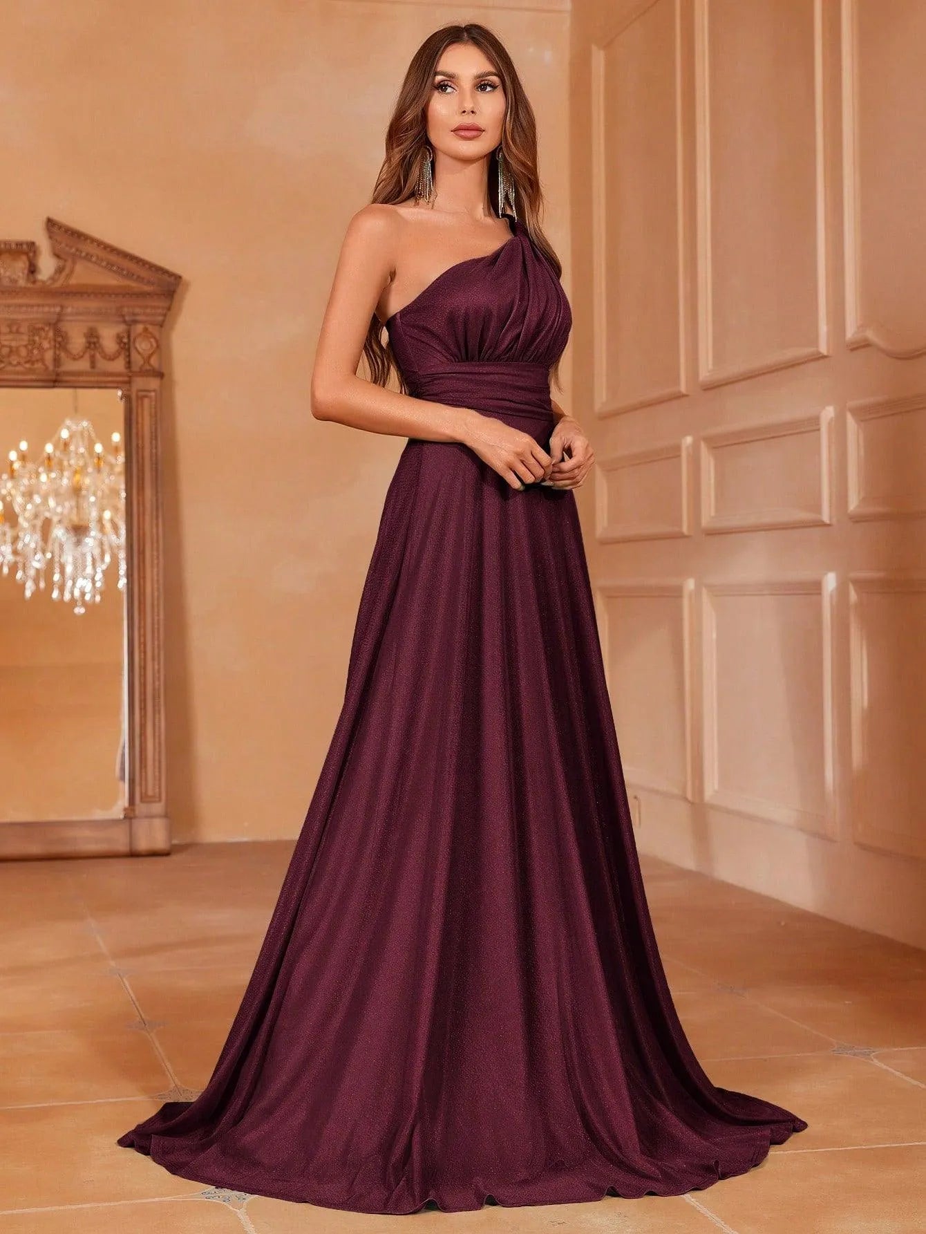 Solid One Shoulder Sleeveless Bridesmaid Dress