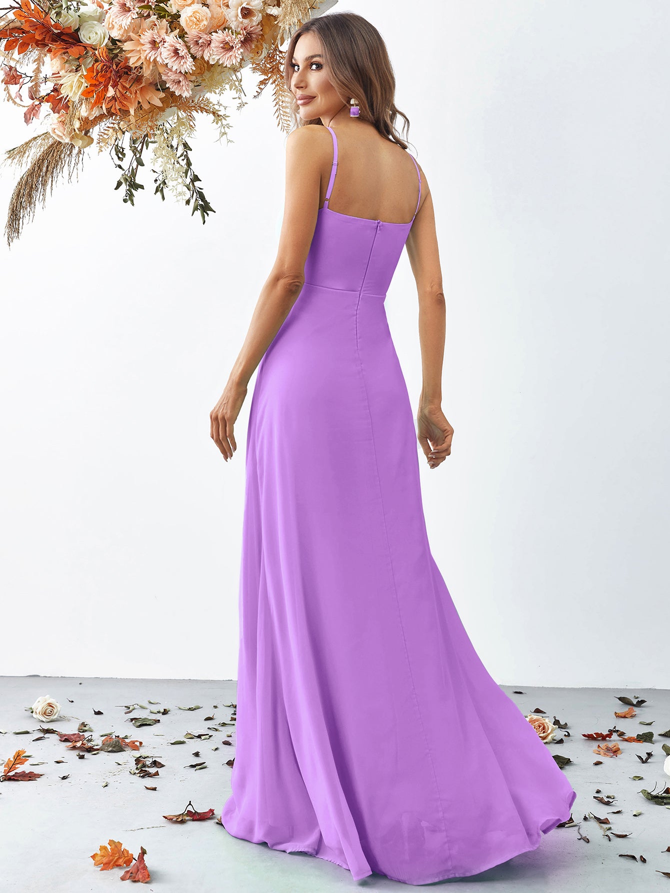 Elegant V Neck Sleeveless Ruffle Slit Chiffon A Line Dresses