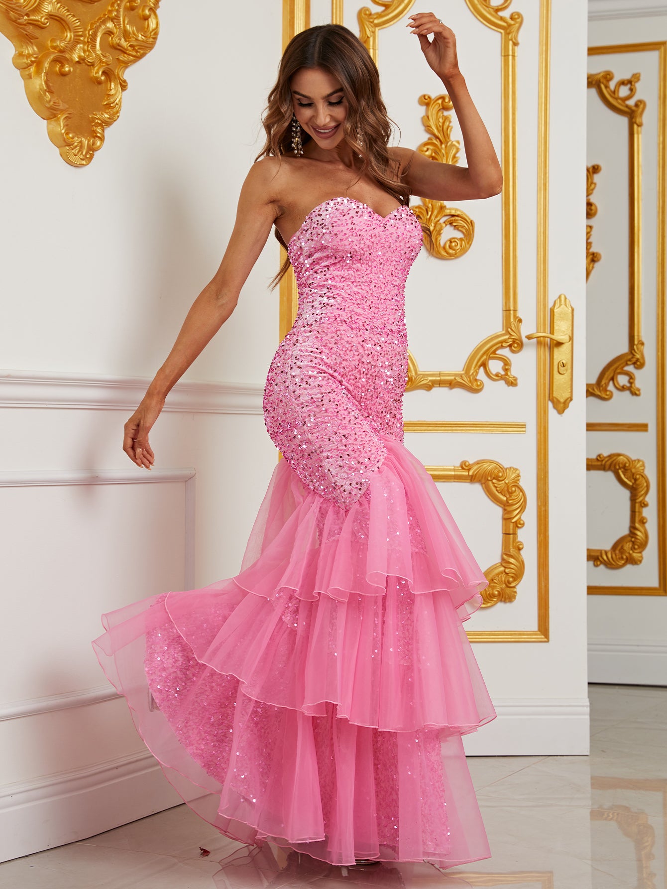 Elegant Tube Sequin Layered Mermaid Dress