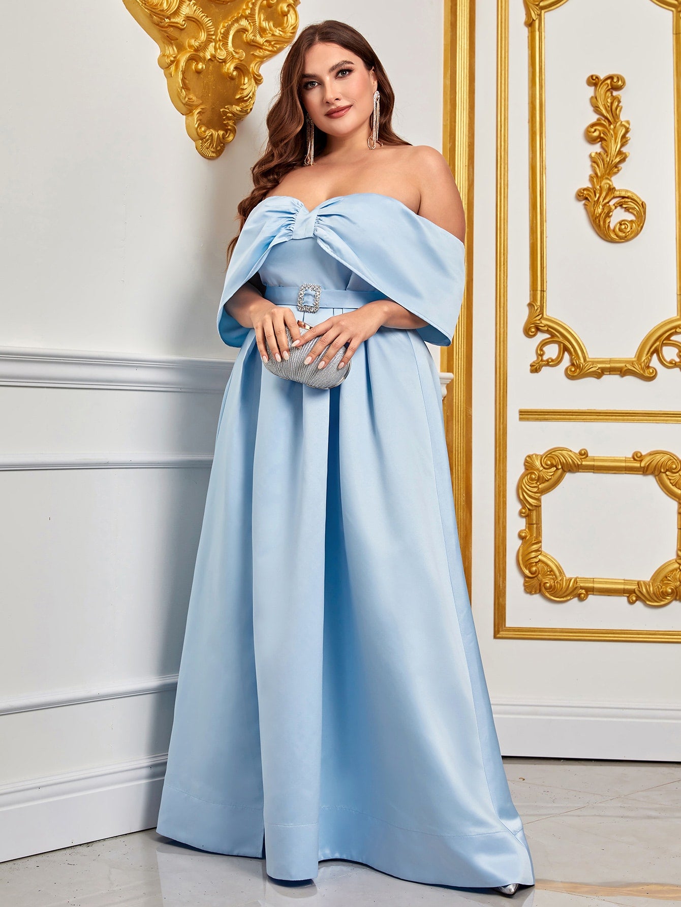 Plus Size Off Shoulder Satin Ball Gown