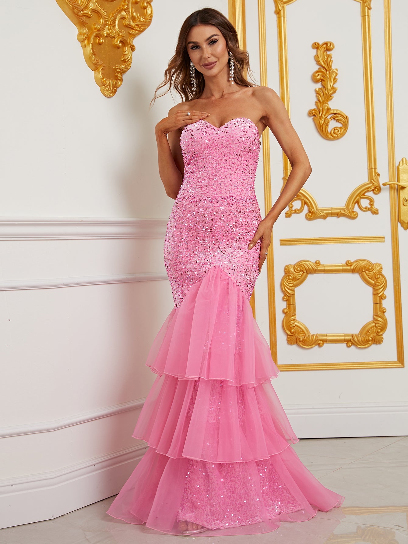 Elegant Tube Sequin Layered Mermaid Dress