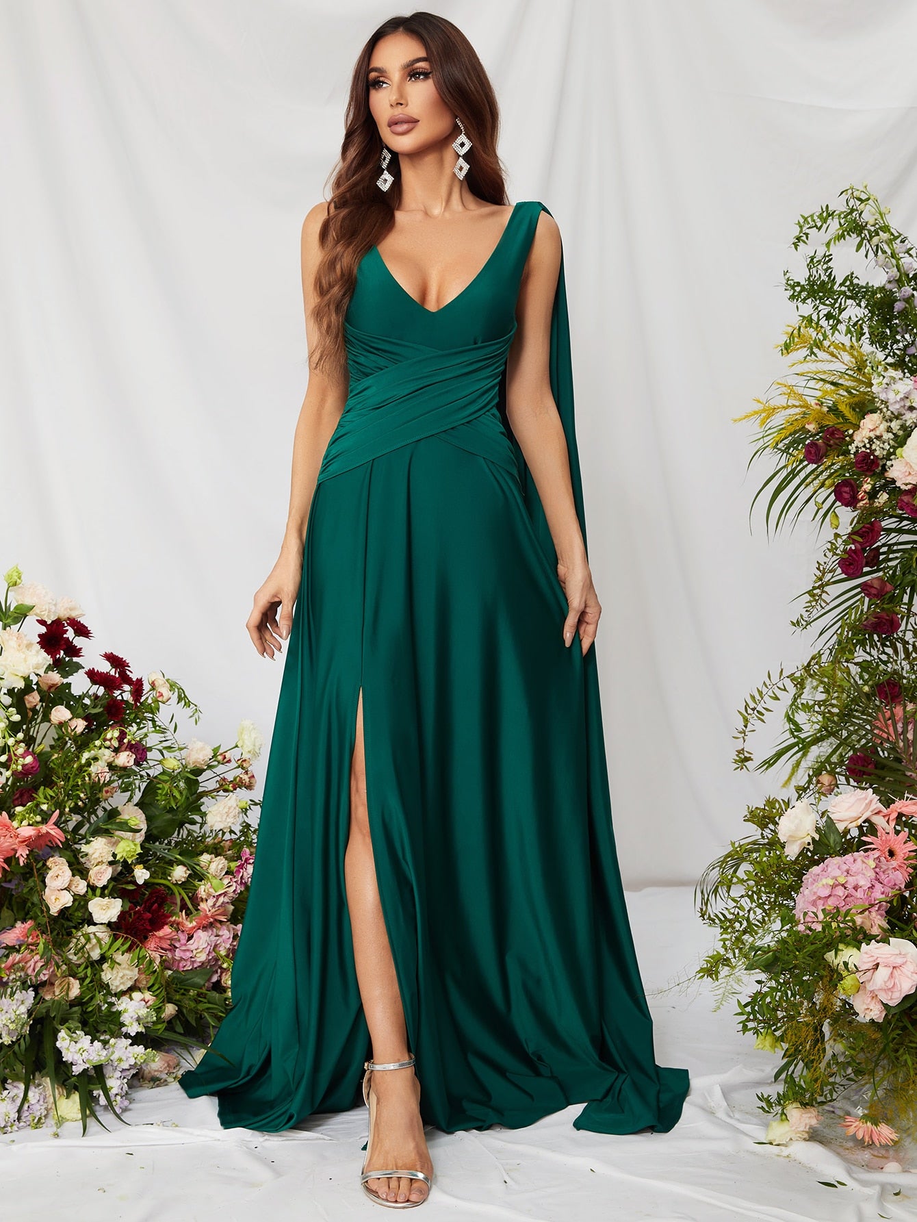 Elegant V Neck Sleeveless A Line Slit Dresses