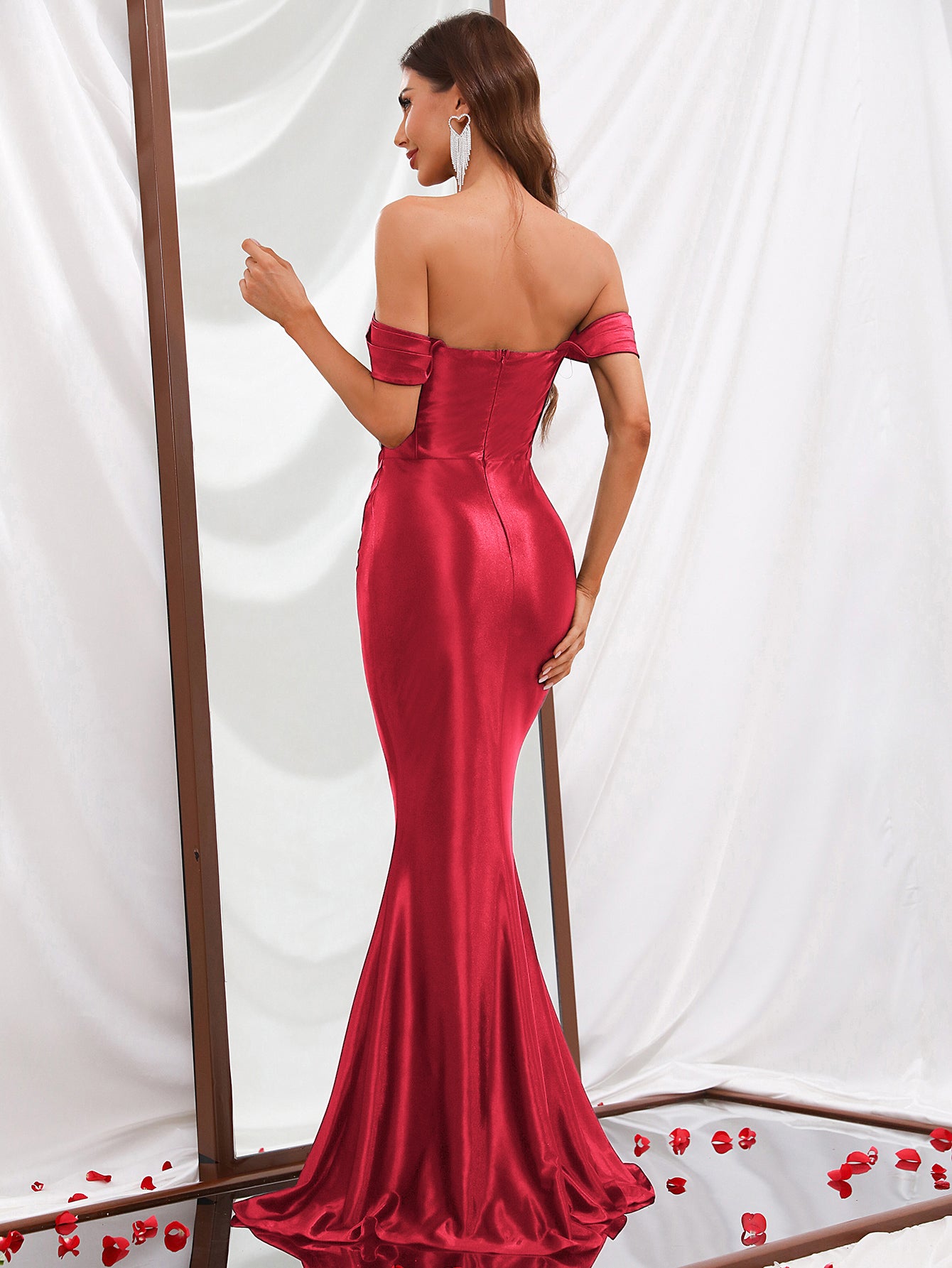 Pleated  Off Shoulder Satin Mermaid Dresses