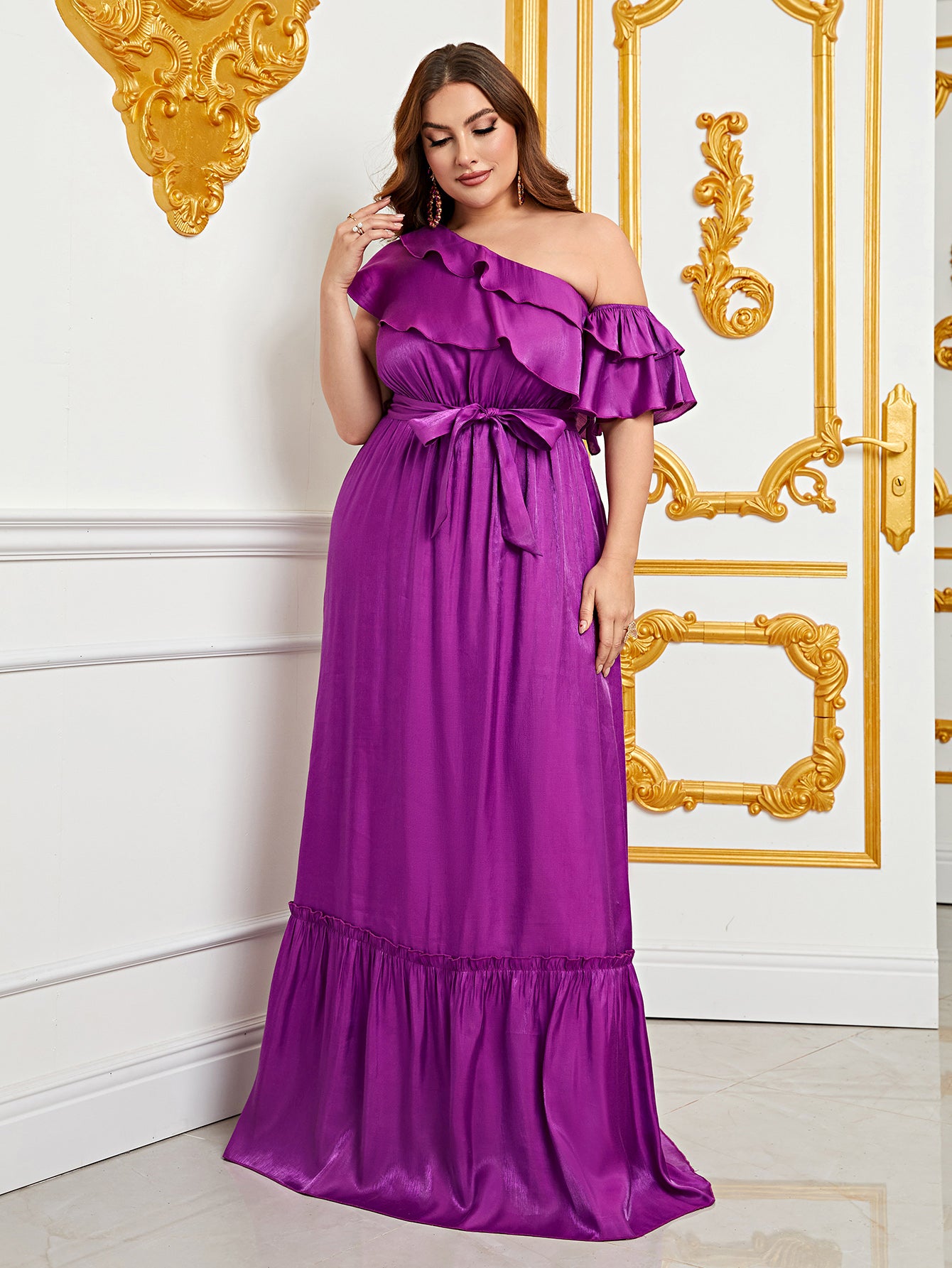 Plus Size Asymmetrical One Shoulder Chiffon  A Line Dresses