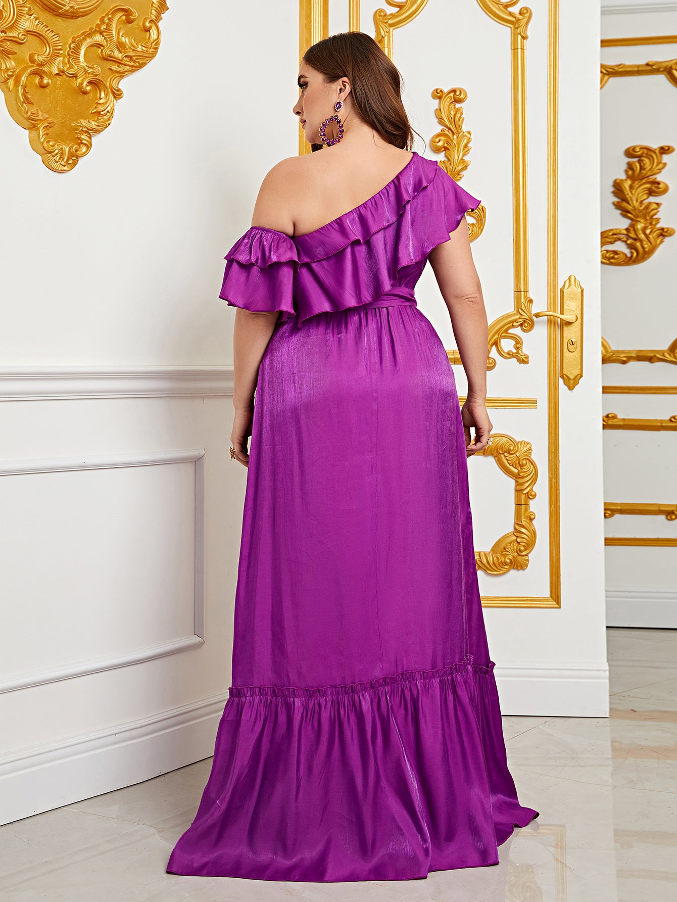 Plus Size Asymmetrical One Shoulder Chiffon  A Line Dresses