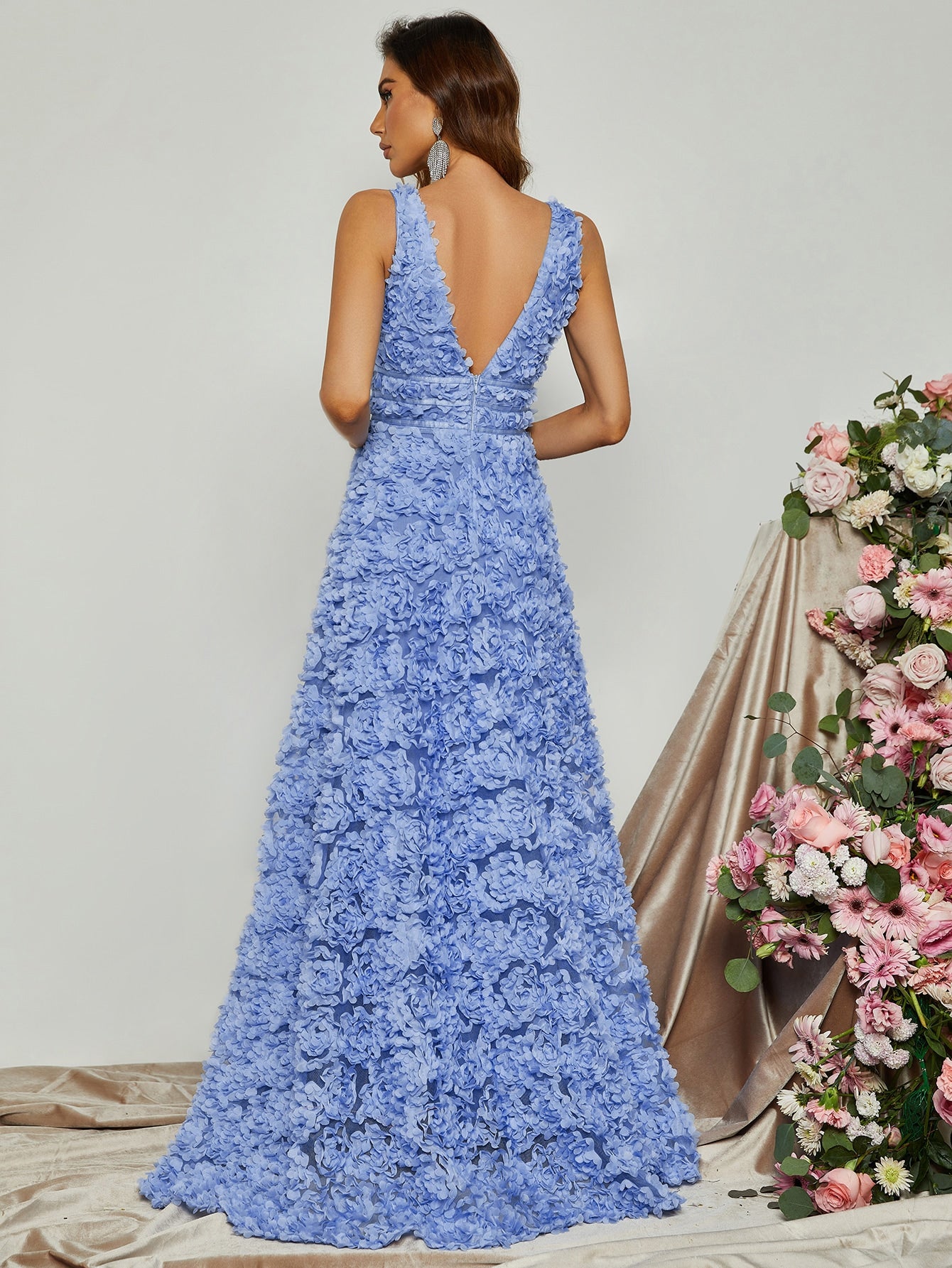 Elegant Scoop Neck Sleeveless 3D Flower A-Line Dresses