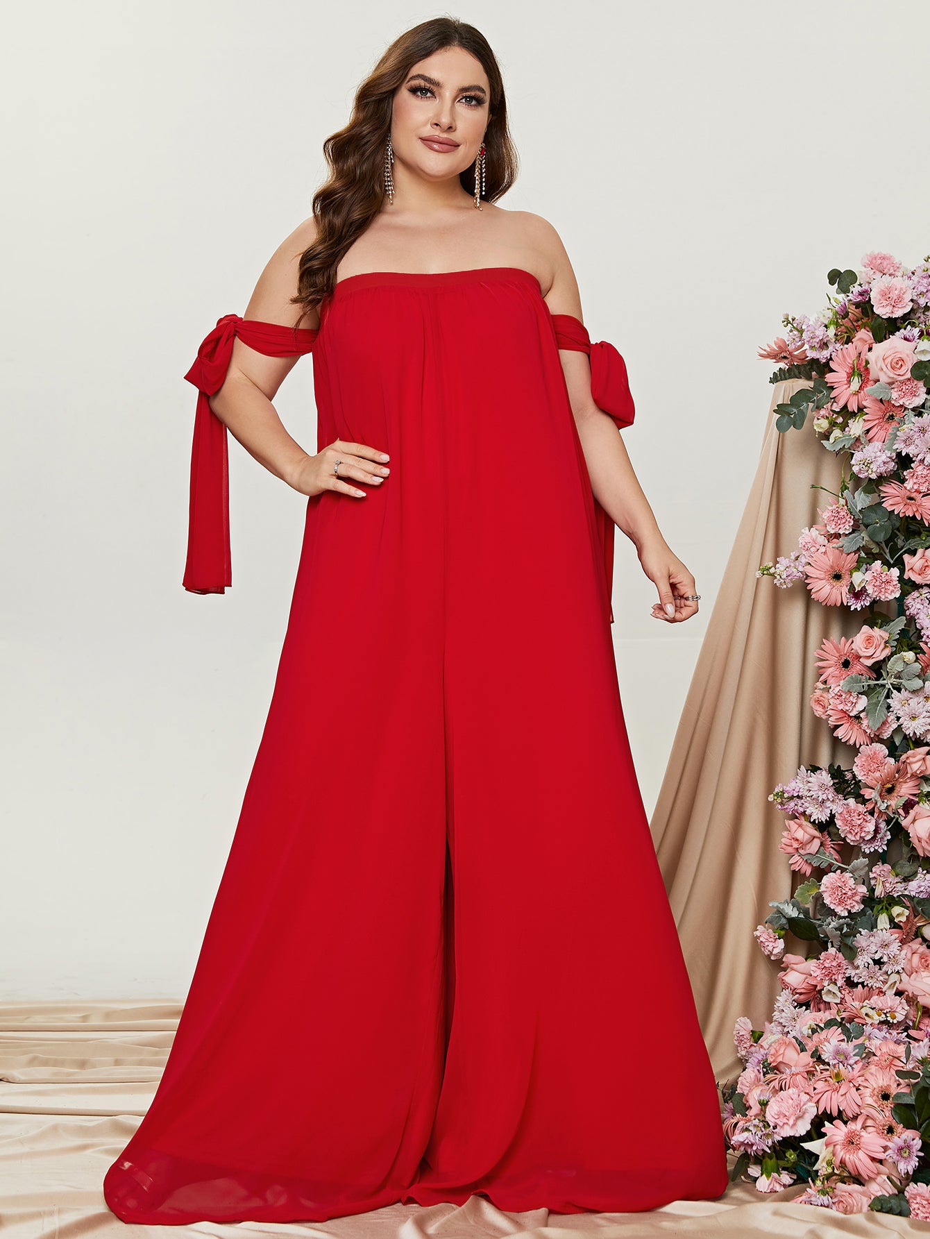 Plus Off Shoulder Sleeveless Chiffon Jumpsuits