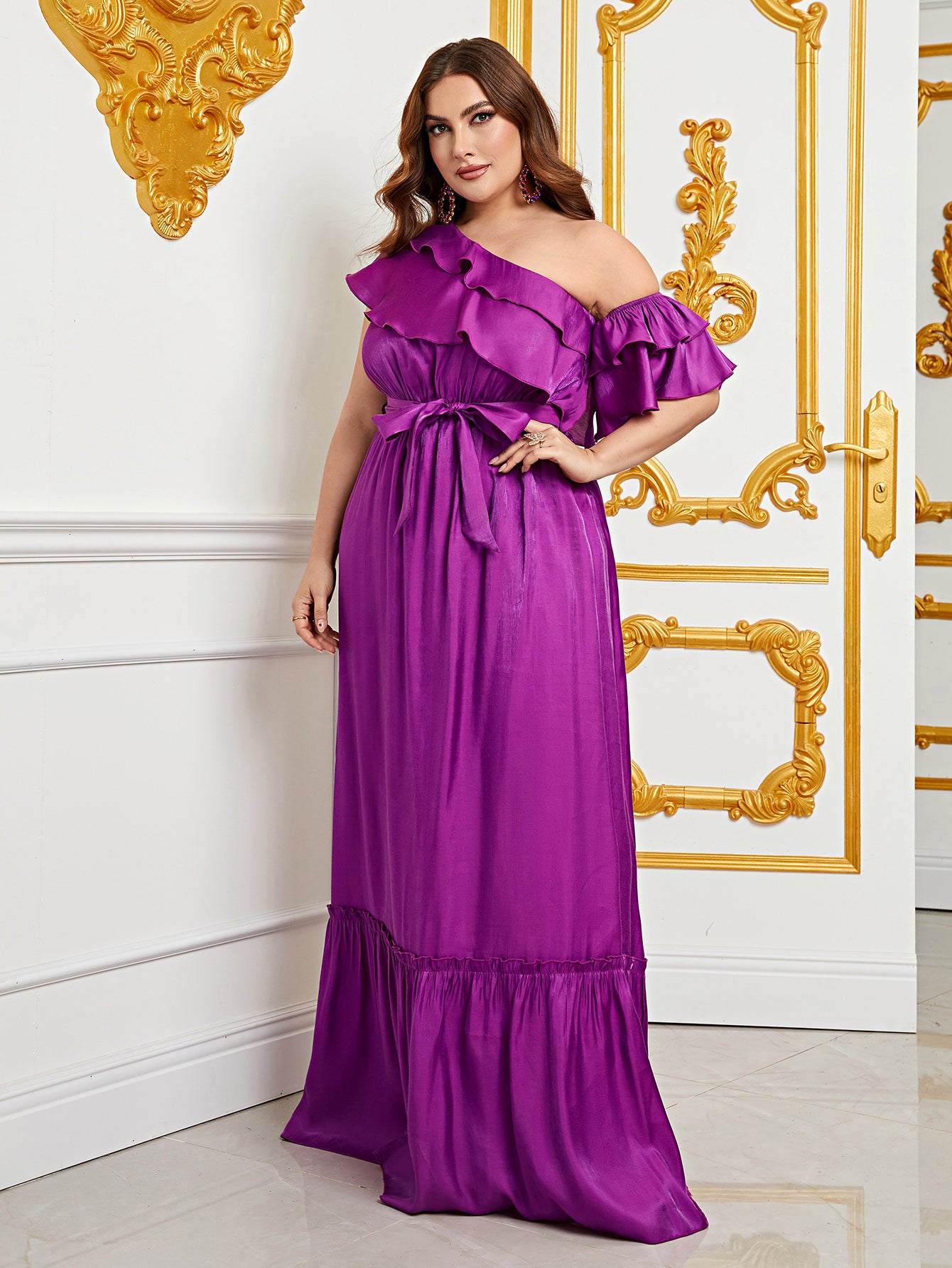 Plus Size Asymmetrical One Shoulder Chiffon  A Line Dresses