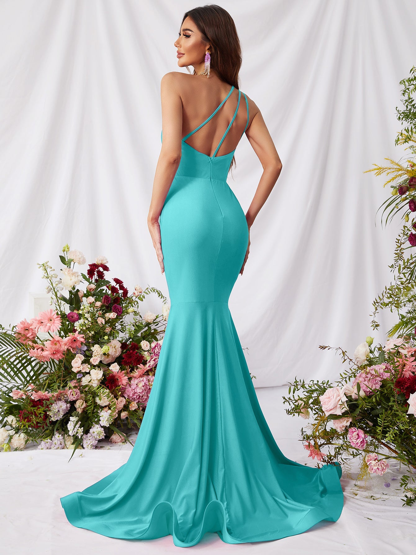 Mint One Shoulder Sleeveless Prom Mermaid Dresses