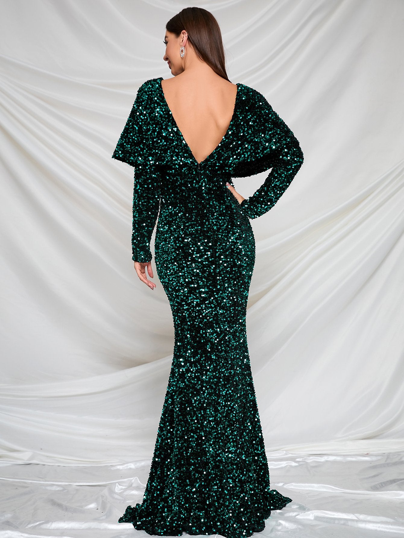 Elegant V Neck Long Sleeve Sequin Mermaid Dresses