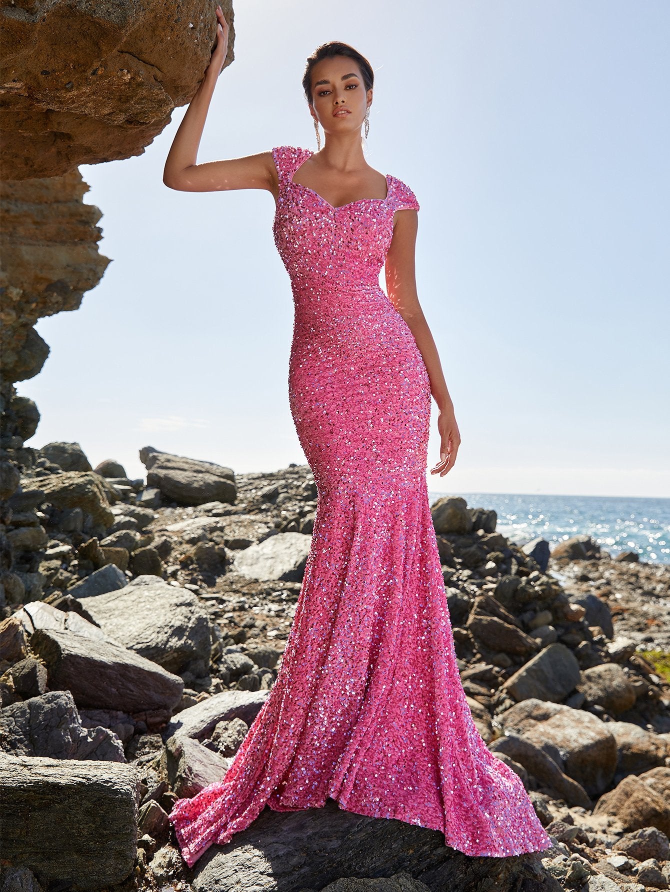 Elegant Sequin Sweetheart Pink Prom Dresses