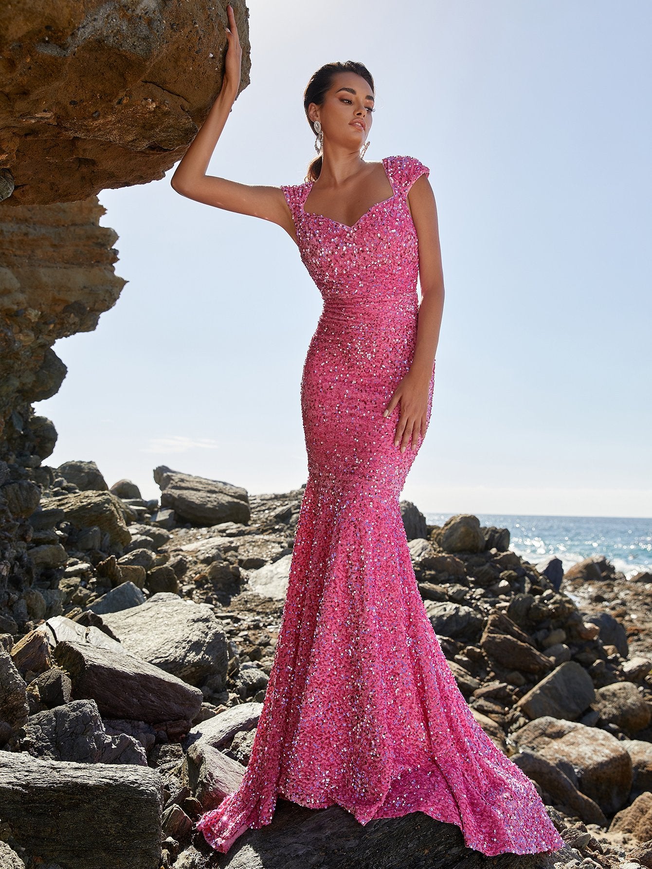 Elegant Sequin Sweetheart Pink Prom Dresses